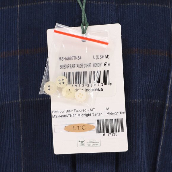 NWT BARBOUR Men's Blair Tailored Shirt Corduroy in Navy Midnight Tartan Size M - Picture 11 of 15